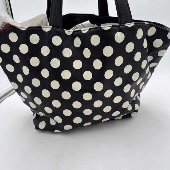 Betsey Johnson Large Black White Polka Dotted Tote Bag Reversible - Picture 5 of 13
